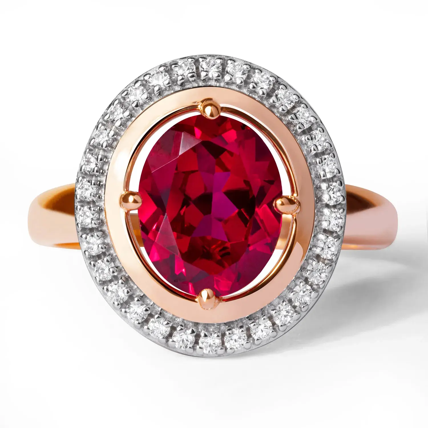 Product image 2 of the product “Women's Ring “Oval Stone with Stone Halo” in 585 Rose Gold with Cubic Zirconia and Corundum ”