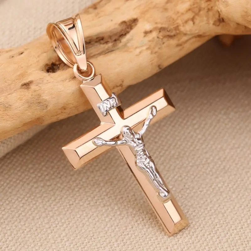 Product image 2 of the product “Cross Pendant “Bevelled with Crucifix” in 585 Two-Tone Gold, Height 51 mm ”