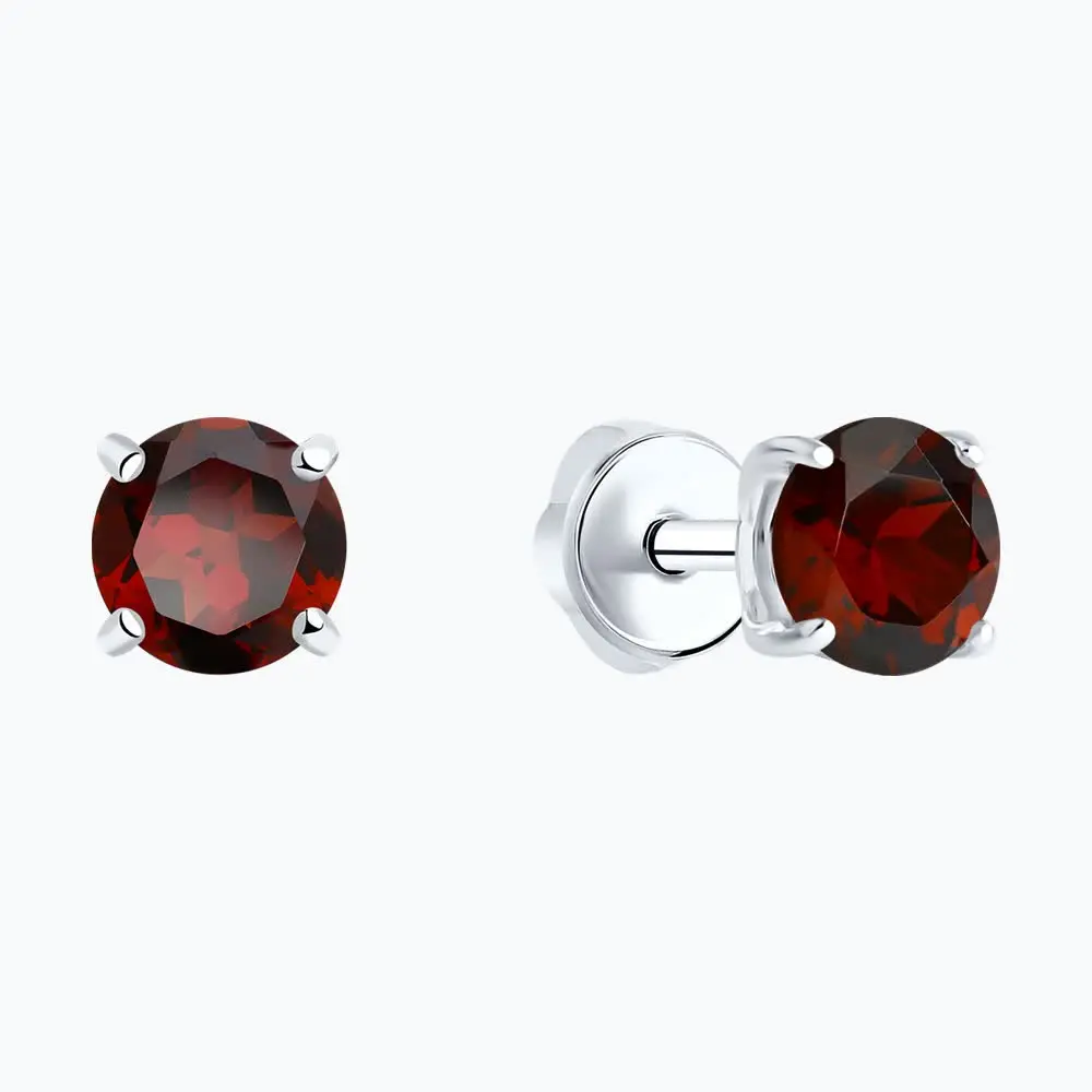 Product image 2 of the product “Stud Earrings “Round Garnet Solitaire” in 925 Sterling Silver with Garnet ”