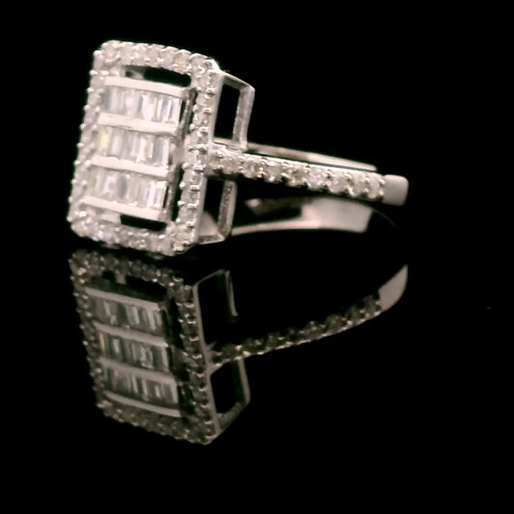 Product image 3 of the product “Women's Ring “Baguette Stones in Frame” in 585 White Gold with Diamonds ”