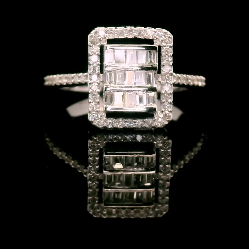 Product image 4 of the product “Women's Ring “Baguette Stones in Frame” in 585 White Gold with Diamonds ”