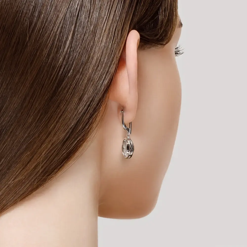 Product image 4 of the product “Drop Earrings “Black Oval with Stone Halo” in 925 Sterling Silver with Cubic Zirconia and Agate ”