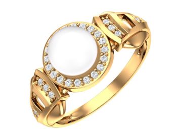 Ladies Ring in Red Gold 585 - Pearl, Zirconia 
