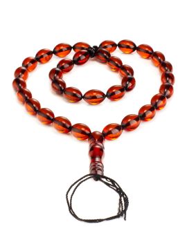 Gebetskette Tasbih (Misbaha, Tesbih) aus natürlichen ganzen Bernstein "Red-Cognac-Oliven" 