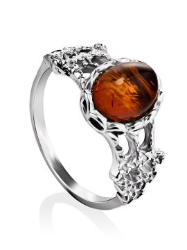 Женское серебряное кольцо 925 пробы. Вставка: Янтарь 17,0 mm