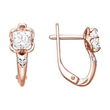Серьги из красного золота 585 пробы с фианитами 