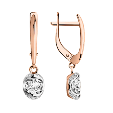 Серьги из красного золота 585 пробы с фианитами 