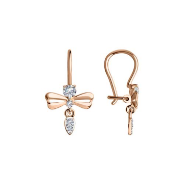Infant earrings in red gold of 585 assay value (14ct) with zirconia 