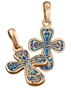 Orthodoxe Kreuz-Anhänger "Kreuzigung Christi" Silber 925° mit Rotgold vergoldet 999° mit  Emaille 