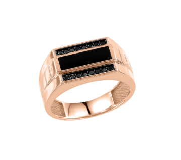 Herrenring aus Rotgold 585° mit Onyx, Zirkonia 