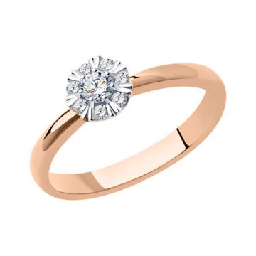 Lady´s ring in red gold of 585 assay value with diamonds 