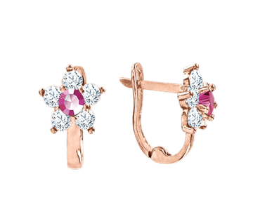 Infant earrings in red gold of 585 assay value (14ct) with zirconia 