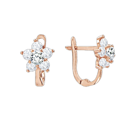 Infant earrings in red gold of 585 assay value (14ct) with zirconia 