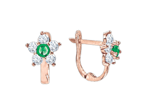 Infant earrings in red gold of 585 assay value (14ct) with zirconia 