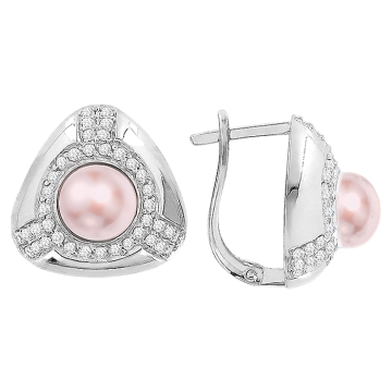 Серебряные серьги 925 пробы, вставка фианиты и жемчуг 