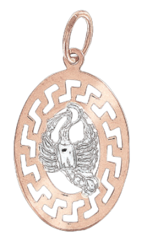 Подвеска знак зодиака из красного с белым золота 585 пробы "Рак" 