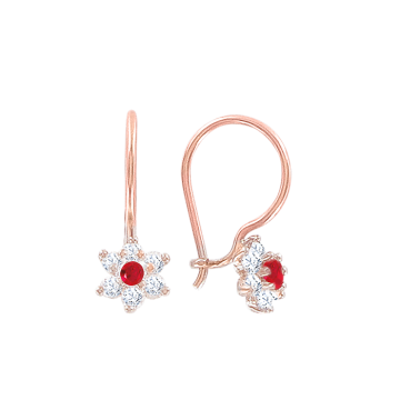 Infant earrings in red gold of 585 assay value (14ct) with zirconia 