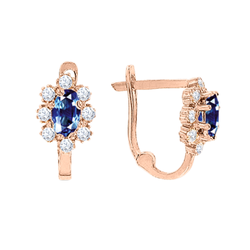 Infant earrings in red gold of 585 assay value (14ct) with zirconia 