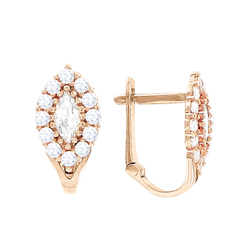 Infant earrings in red gold of 585 assay value (14ct) with zirconia 