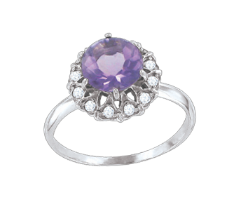 Серебряное кольцо. Вставка: фианитами, аметист 