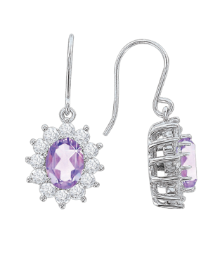 Серебряные серьги 925 пробы, вставка фианиты и аметист 