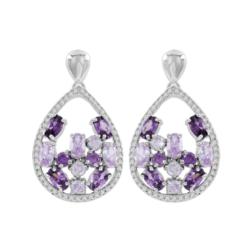 Серебряные серьги 925 пробы, вставка фианиты и аметист 