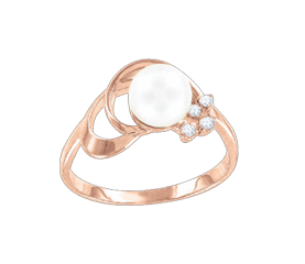Damenring aus Rotgold 585° mit Zirkonia, echte Perlen 