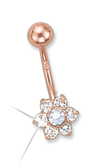 Rotgold 585 Bauchpiercing mit Zirkonia 