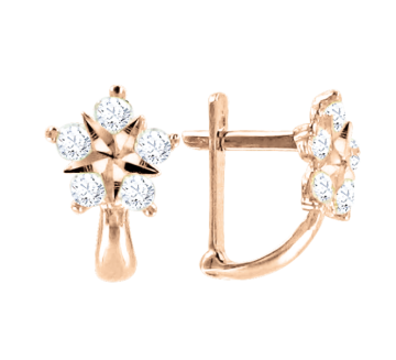 Серьги из красного золота 585 пробы с фианитами 