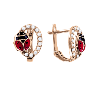 Серьги из красного золота 585 пробы с фианитами 