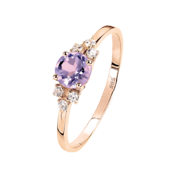 Rotgold 585° Damenring mit Amethyst, Zirkonia 