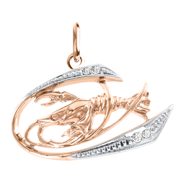 Подвеска знак зодиака из красного золота 585 пробы с фианитами "Рак" 