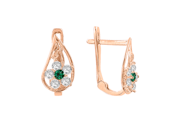 Серьги из красного золота 585 пробы с фианитами 