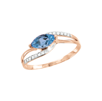 Rotgold 585° Damenring mit Brillanten und Blau Topas 