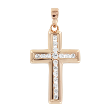 Kreuz Anhänger aus Silber 925° Rotgold vergoldet mit Zirkonia 