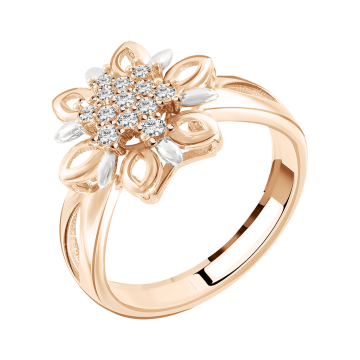 Lady´s ring in red gold of 585 assay value with zirconia 