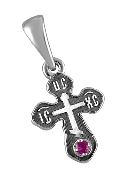 Orthodoxe Kreuz-Anhänger Silber 925° mit Rubin 