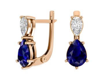 Earrings in red gold of 585 assay value with diamonds and sapphire 