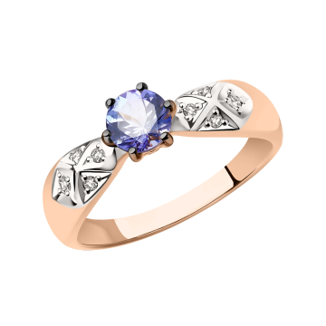 Damenring aus Rot/ Weißgold 585° mit Brillanten, Tansanit 