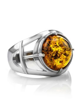 Herrenring - 925er Sterling Silber mit Bernstein 