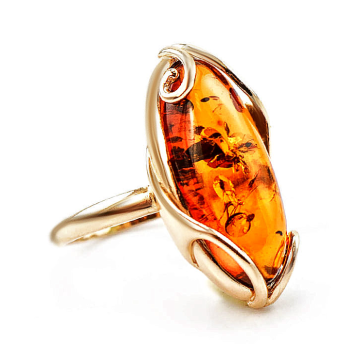 Gold-plated silver and rhodium ring with amber 16,0 mm