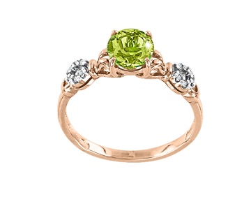 Damenring aus Rotgold 585 mit  Chrysolith, Zirkonia 