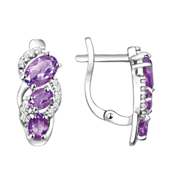 Серебряные серьги 925 пробы, вставка Циркон и Аметист 