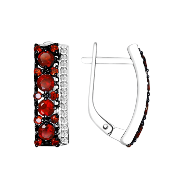 Серебряные серьги 925 пробы, вставка Циркон и Гранат 