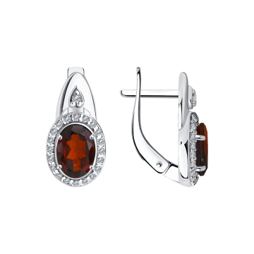 Серебряные серьги 925 пробы, вставка Циркон и Гранат 