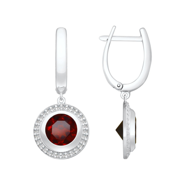 Серебряные серьги 925 пробы, вставка Циркон и Гранат 