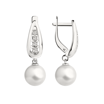 Серебряные серьги 925 пробы, вставка фианиты и жемчуг 