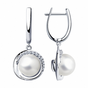 925er Sterling Silber Ohrringe mit Perlen, Zirkonia 