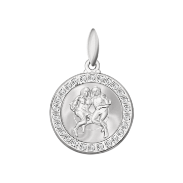 Серебряная подвеска 925 пробы, знак зодиака "Близницы"  с фианитами 