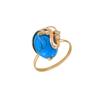 Vergoldete Damen-ring aus 925er Silber mit Türkis und Zirkonia 